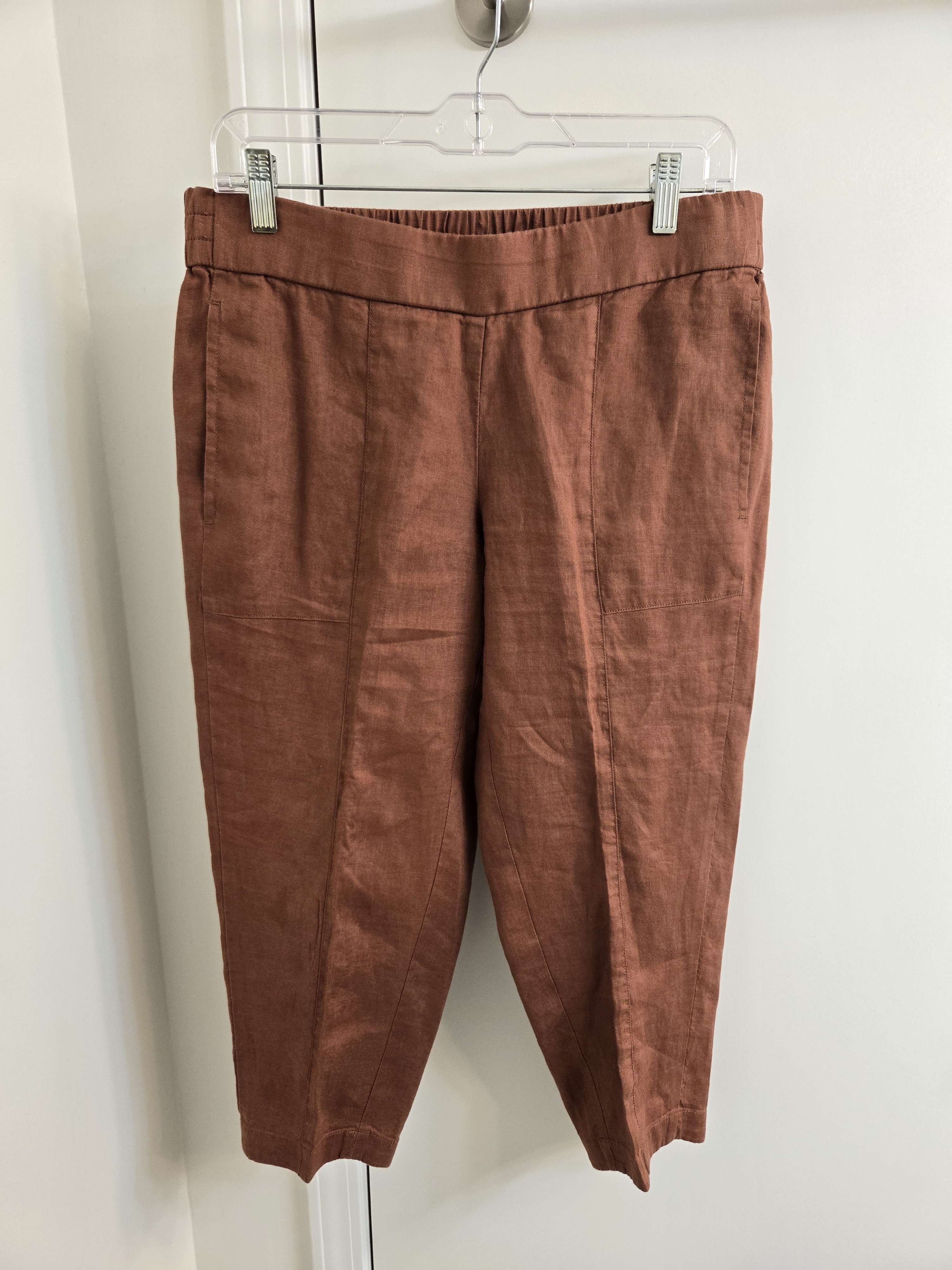 Eileen Fisher Organic Linen Tapered Pants Ps Petite Rust Brown Ankle Comfort